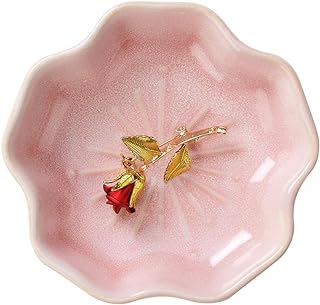 JAMEND CLXP Flower Jewelry Tray Elegant Home Decoration. Ring Holder Dish for Newlywed, Girl’s Trinket Tray. Small Key Bowl, Sauce Bowl for Kitchen. Ceramic, Pink.