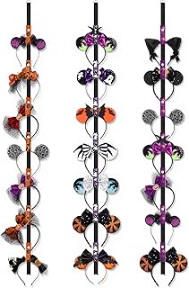 Gocasmus 3 Pcs Halloween Mickey Ears Headband Holder Hanging Organizer with Pumpkin, Ghost, Witch Hat, and Bat Elements for Mickey Mouse Halloween Decorations