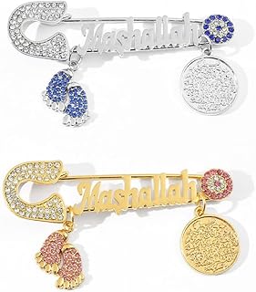 2 Pcs Mashalla Baby Brooch Pin, Home Decorations for Ramadan Gifts, Islamic Ramadan Gift, Rhinestone, no gemstone