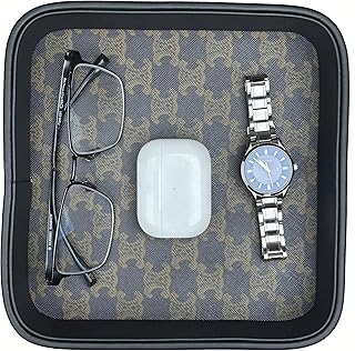 NAKOR HOME Leather Valet Tray for Men, Cologne Organizer for Men, EDC Dump Tray, Catch All Tray, Key Bowls/Tray/Holder for Entryway Table-Black PU