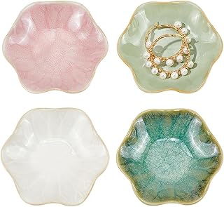 WADORN 4 Colors Ceramic Jewelry Dish, Ceramic Lotus Jewelry Trays for Women Trinket Tray Ceramic Trinket Tray Jewelry Plate for Organizing Bracelet Key Ring Necklace Earrings Home Decoration