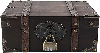 Ejoyous Treasure Chest, Vintage Wooden Box Decorative Treasure Jewelry Collection Storage Boxes with Lock and Lid for Home Decoration (6282-2302GK10-Retro Desktop Storage)