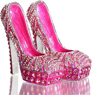 Waltz&F Diamond Pink High Heel Shoe Set Metal Hinged Trinket Box Jewelry Holder Home Decoration 2pcs