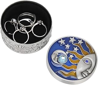 Pissente Jewelry Storage Box, Vintage Trinket Storage Box Case Craft Gift Ornament Unique Star Moon Pattern Jewelry Storage Case with Lid for Ring Necklace Earring Storage Home Decoration