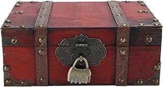 Decorative Treasure Box, European Style Vintage Wooden Storage Box Pure Hand Decorative Treasure Jewelry Chest with Lock Home Decoration for Necklace Ring Earring