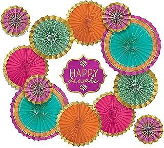 Stephanie Imports Set of 13 Diwali Paper Fan Decorating Pack (Complete Home Decoration Kit)
