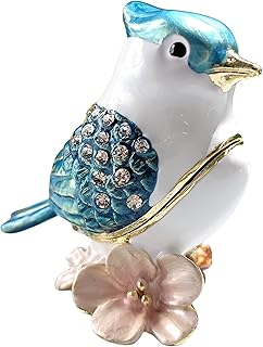 ZLTdream Enamel Colored Handmade Bird Trinket & Jewelry Box Bird Figurine Pewter Collectible Novelty Gifts for Women Bird Decoration Necklace Earring Holder,Home Desktop Ornament