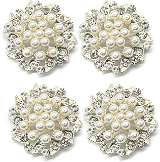 AUEAR, 15 Pack Fashion Rhinestone Pearl Button Brooches Silver Pearl Button Brooches for Women Home Wedding Party Craft Decoration