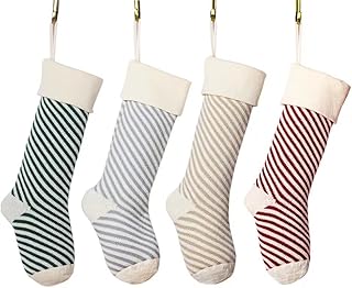 Vanteriam Knit Christmas Stockings 4 Pack, 19" Large Knitted Christmas Stockings Personalized Decorations for Xmas Decoration or Home Décor, Grey & Burgundy & Flax & Green & Cream