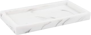 PLYFUNS Vanity Tray, Mini Bathroom Kitchen Resin Vanity Tray Cosmetic Organizer Jewelry Ring Dish Holder for Towel/Plant/Jewelry - White Marble