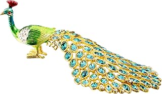 Xinkulas Peacock Jewelry Trinket Box Figurine Home Office Keepsake Decoration (Green)