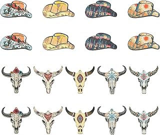 LiQunSweet 18 pcs 9 Styles West Cowboy Theme Printed Wood Charms Colorful Cap Cattle Wood Slices for DIY Jewelry Necklace Bracelet Craft Home Decoration