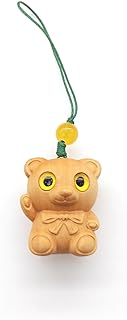 Handmade Boxwood Bear Pendant Solid Wood Bear Wood Carving Keychain, Refined Wooden Bear Statue for Home, Bedroom, Car and Office Decoration, Black, 1