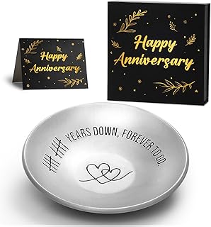 10th Anniversary Aluminum Gifts for Her/Him, 10 Year Wedding Anniversary for Wife Couple Parents, 4" Ring Holder Dish Jewelry Tray - Personalized Tin Ten Years Anniversary Decorations Ideas Gift