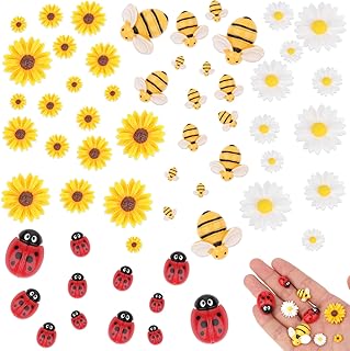 100 Pcs Bee Daisy Flowers Ladybugs Resin Charms Flatback Resin Charms Embellishments for Crafts Bumblebee Decor Daisy Beads for Women DIY Craft Wreath Scrapbooking Party Home Decorations