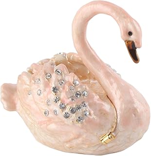 Swan Trinket Jewelry Box Hand Painted Finish Rhinestones Exquisite Hinged Trinket Boxes Wedding Jewelry Ring Organizer Wine Cooler Desktop Decoration(8×7.5cm/3.1×3in​)