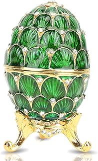 Trinket Box, Vintage Enameled Easter Egg Shaped Jewelry Organizer Box for Desk Decoration Gift Idea for Friends(Green)
