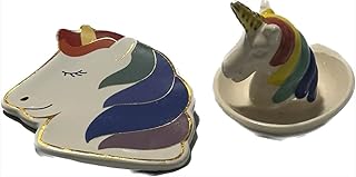 TDST Unicorn Ring Holder and Trinket Tray Set Birthday Decorations for Jewelry Horn Dish Display Trinkets Adult Shelf Bulk Ornaments for Keys Small with Bonus TDST Vanity Light