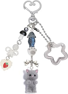 Cute Cat Kitty Keychain for Women Y2k Kawaii Pendent Keychains Aesthetic Bow keychain bag purse charms