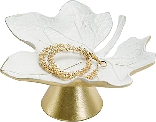NIKKY HOME Vintage Ring Holder Jewelry Dish, Leaf Shaped Trinket Display Decorative Metal Tray Classy Birthday Chrismas Gifts for Women Girls, White