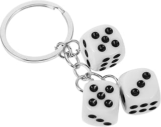 Dice Keychains Pendant 3D Dice Cube Charm Keyring Novelty Black Dice Amulet Keyring Keyfob for Bag Purse Wallet Cellphone or Car Pendant Decor, White, 8.50X3.00X1.30CM