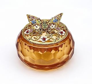 JWT Astyle Butterfly Jewelry Trinket Boxes with Amber Resin Box.Decorative Keepsake Box for Necklace Earrings Treasure Organizer.Butterfly Gifts for Women Girls Home Decor.