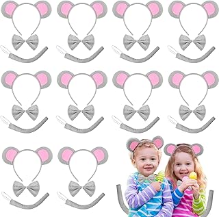 Tigeen 20 Mouse Theme Costume Set, 20 Pcs Mouse Ears Headband, 20 Pcs Bow Tie, 20 Pcs Mouse Tail for Halloween Cosplay Costume Party Decoration Dress up