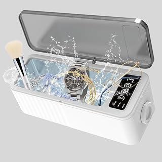 LeonArcade Personal Ultrasonic Cleaner 15.2oz 45KHz with Digital Timer 4 Modes Professional for Makeup Brush Jewelry Retainer Glasses Denture Watches Blade Razor Earrings Coins (Pearl White)