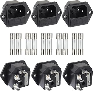 EPLZON AC 250V 10A 2 in 1 Mount Inlet Module Plug Socket Power Entry Connector Male Blades with 10A Fuse(Pack of 6pcs)