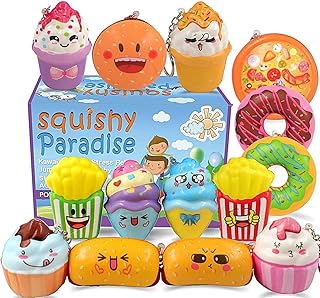 POKONBOY Squishies Donut Squishy Toys, 14 Pack Food Squishies Kawaii Cute Donuts & Ice Cream & Pizza Slow Rising Creamy Scent Stress Relif Squishies Pack Party Favors Decorative with Key Chain
