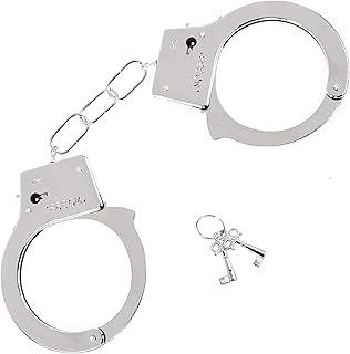 Metal Handcuffs with Keys - Toy Police Costume Prop Accessories Metal Chain Hand Cuffs with Safety Release and Key