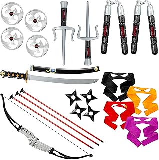 Dress-Up-America Ninja Weapons - Ninja Toys Includes Katana, Bow & Arrow, Eye Masks and More - Ninja Warrior Costume Accessory Set for Kids