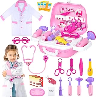 Kids Doctor Kit for Girls, Pink Doctors kit for Kids 22 Pieces Doctor Play Gift for Kids Medical Toys Set with Roleplay Doctor Costume Toddlers Ages 3 4 5 6 Year Old for Role Play