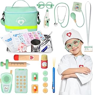 Liberry Doctor Kit for Toddlers 3 4 5 Years Old, 29 Pcs Wooden Kids Doctor Play set with Real Stethoscope & Dress-Up Costume, Pretend Doctor Toys for Boys Girls Birthday Gift