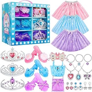 Princess Dress Up Toys for Girls Jewelry Boutique Kit, 3 Themes of Princess Costumes Set, Pretend Play Gifts for Little Girl Toddler 3, 4, 5, 6 Year Old