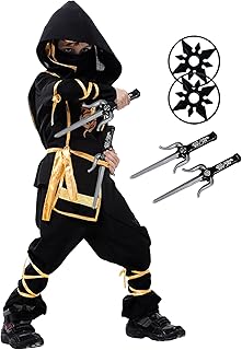 Kids Ninja Costume - Deluxe Ninja Outfit with Plastic Ninja Toys, Halloween Dress Up Ninja Costumes for Boys Girls