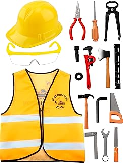 16 Pcs Kids Construction Worker Costume Set Construction Vest Hat Goggles Tool Toy for Kids Halloween Cosplay