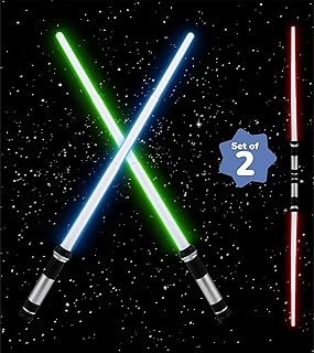 TOY Life Light Up Saber 2 Pack Telescopic Collapsable Sword 2in1 LED + Sound FX(Motion Sensitive) Double Bladed Dual Light Up Sword for Kids Gifts for Christmas Dress Up Costume