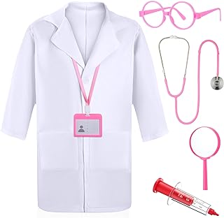 Doctor Costume for Kids Lab Coat for Kids with ID Card Holder Magnifier Syringe Stethoscope Toys