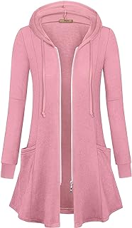 Womens Zip Up Long Hoodie Jacket Lightweight Tunic Sweatshirt Open Front Cardigan
