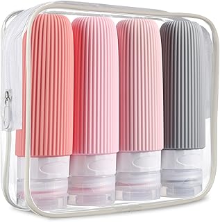 Mrsdry Portable Travel Bottles,Tsa Approved 3oz Bottles for Toiletries,BPA Free Leak Proof Squeezable Silicone Size Containers, Accessories Shampoo Body Wash Liquids (4 Pack),Pink