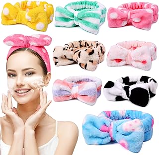 8 Pack Spa Headband for Women, Facial Makeup Headband Soft Coral Fleece Cosmetic Headband for Women Girls Bow Hair Band Head Wraps for Washing Face Mask Spa Shower Gifts