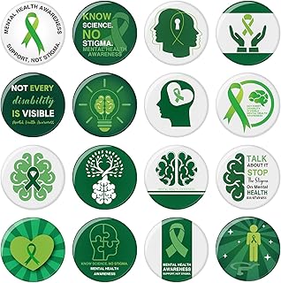 Jutom 48 Pcs Mental Health Awareness Mini Buttons Pins for Kids Bulk Green Mental Health Pin Buttons Mental Health Gifts for Children Teens Adults Party for Fundraising Dinners Benefit Walk Classroom