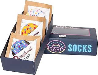 Socks Gift Box Funny Donut Socks Set of 3 Pairs for Women Mom Teen Girls Teenagers Present for Birthday Valentine’s Day Mother's Day Gift, Yellow, Blue, Black, Pink, White, Striped,
