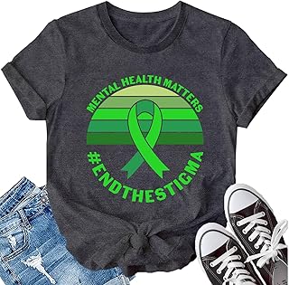 Womens Green Ribbon Shirt Mental Health Matters End The Stigma T-Shirt Green Ribbon Activist Tee Tops