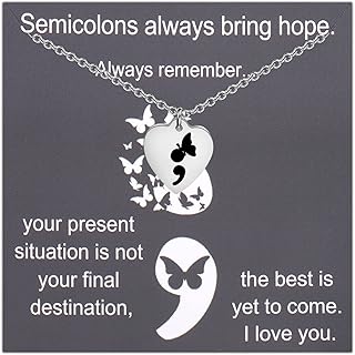 UJIMS Semicolon Gift Suicide Prevention Awareness Necklace Mental Health Awareness Bracelet Depression Inspired Gifts