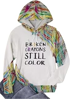 Broken Crayons Still Color Hoodie Women Mental Health Awareness Hoodie Casual Fall Long Sleeve Kangaroo Pocket Hoodie