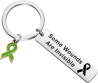 OKEYCH Mental Health Awareness Gift Some Wounds Are Invisible Keychain Green Ribbon Jewelry Mental Health Matter Gift