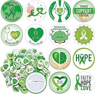 120 Pieces Mental Health Awareness Mini Buttons Mental Health Gifts Mental Health Pin for Children Teens Adults Stocking Stuffers Party Favors, 12 Styles, Plastic Metal, no gemstone