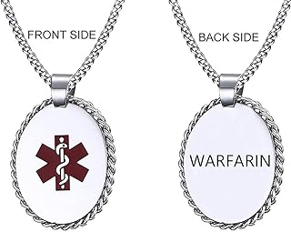 YQSLIN Medical Identification Tag Health Alert Pendant Necklaces for Men Women Stainless Steel Engraved ID Emergency Med Alert Necklace Jewelry
